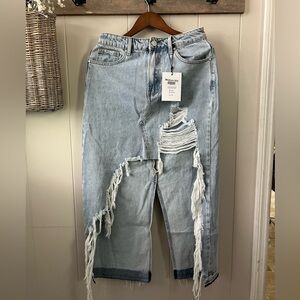 Boutique Distressed Denim Maxi Skirt